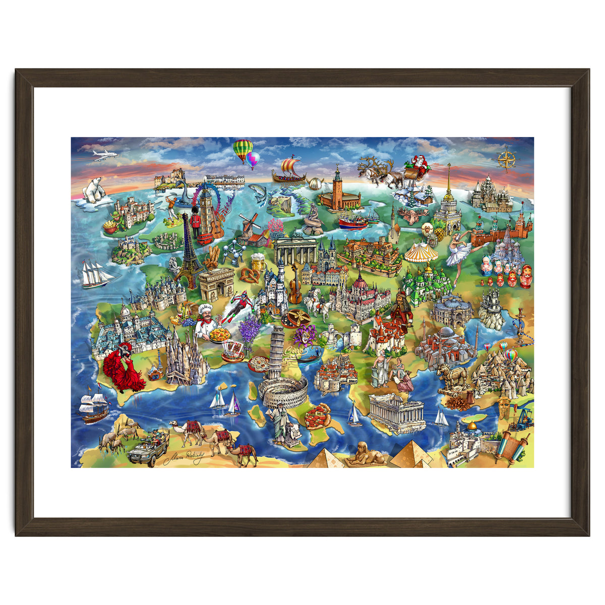 European World Wonders Illustrated Map