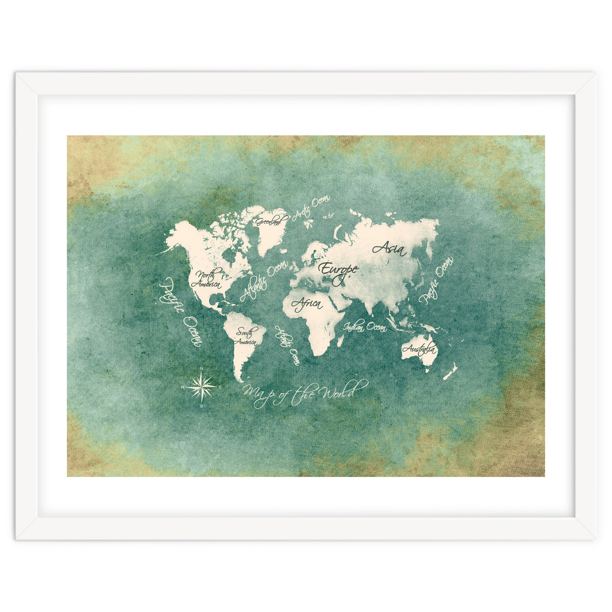 World Map White Green