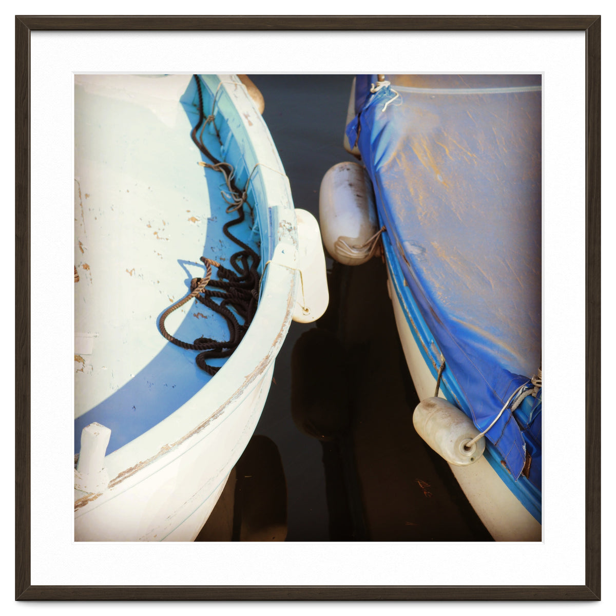 Blue and white wooden fishing boats