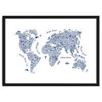 Watercolor World Map in Blue