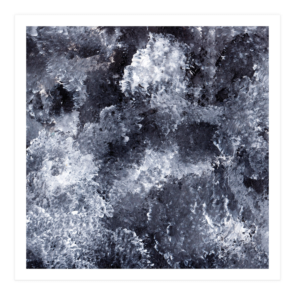 Modern Black White Acrylic Paint Brushstroke Ocean Waves (Print Only)