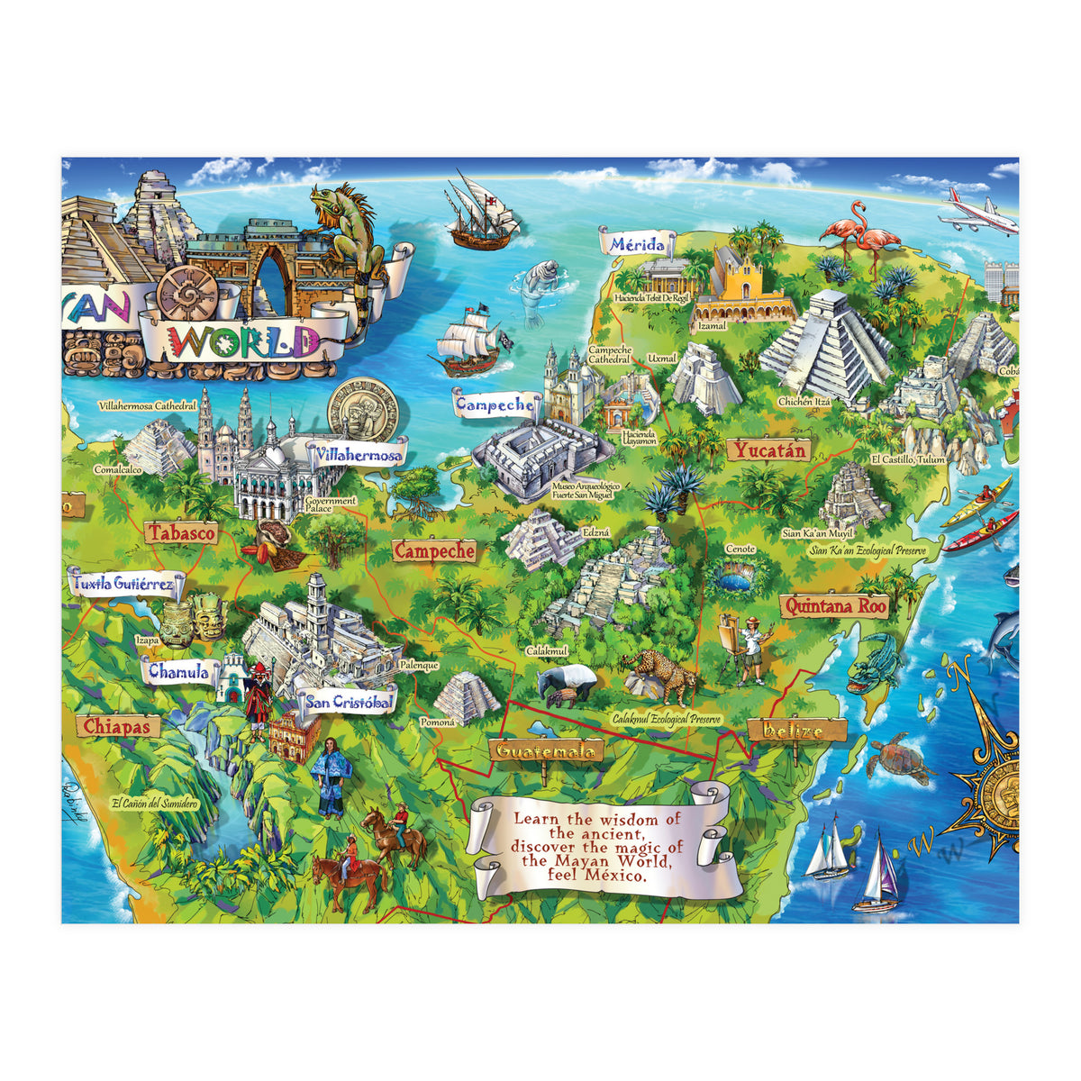 Yucatan Map Illustration (Print Only)