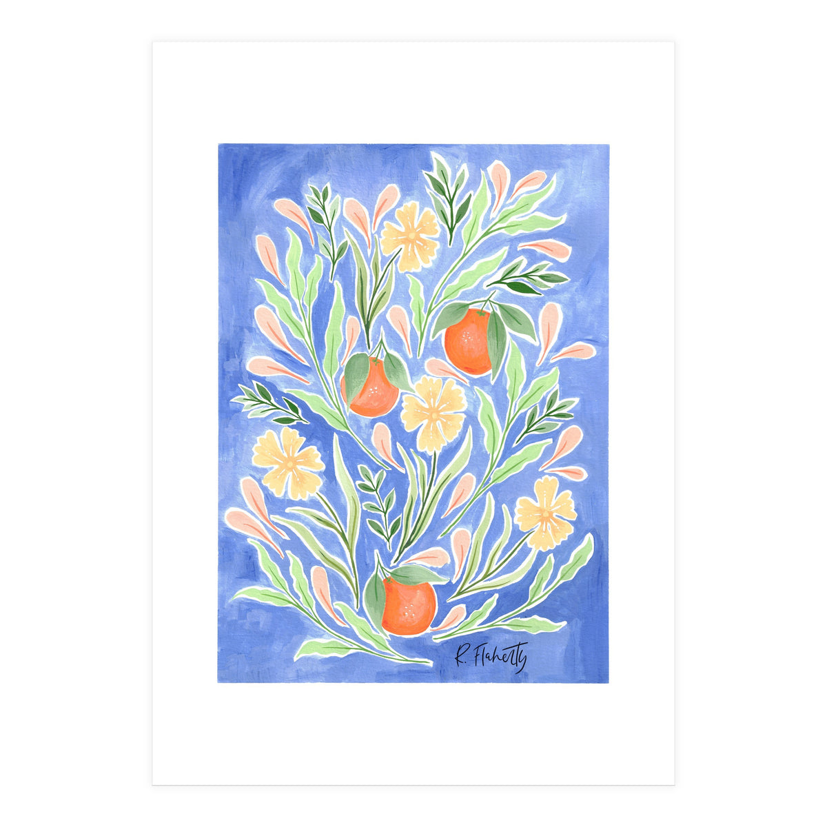 Wild Orange FLoral | Cobalt Blue (Print Only)