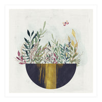 Flowers and leaves in a simple basket (Print Only)