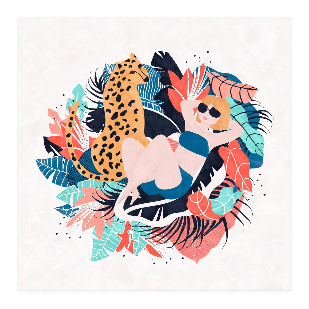 Yellow Hair Tropical Girl With Cheetah (Print Only)