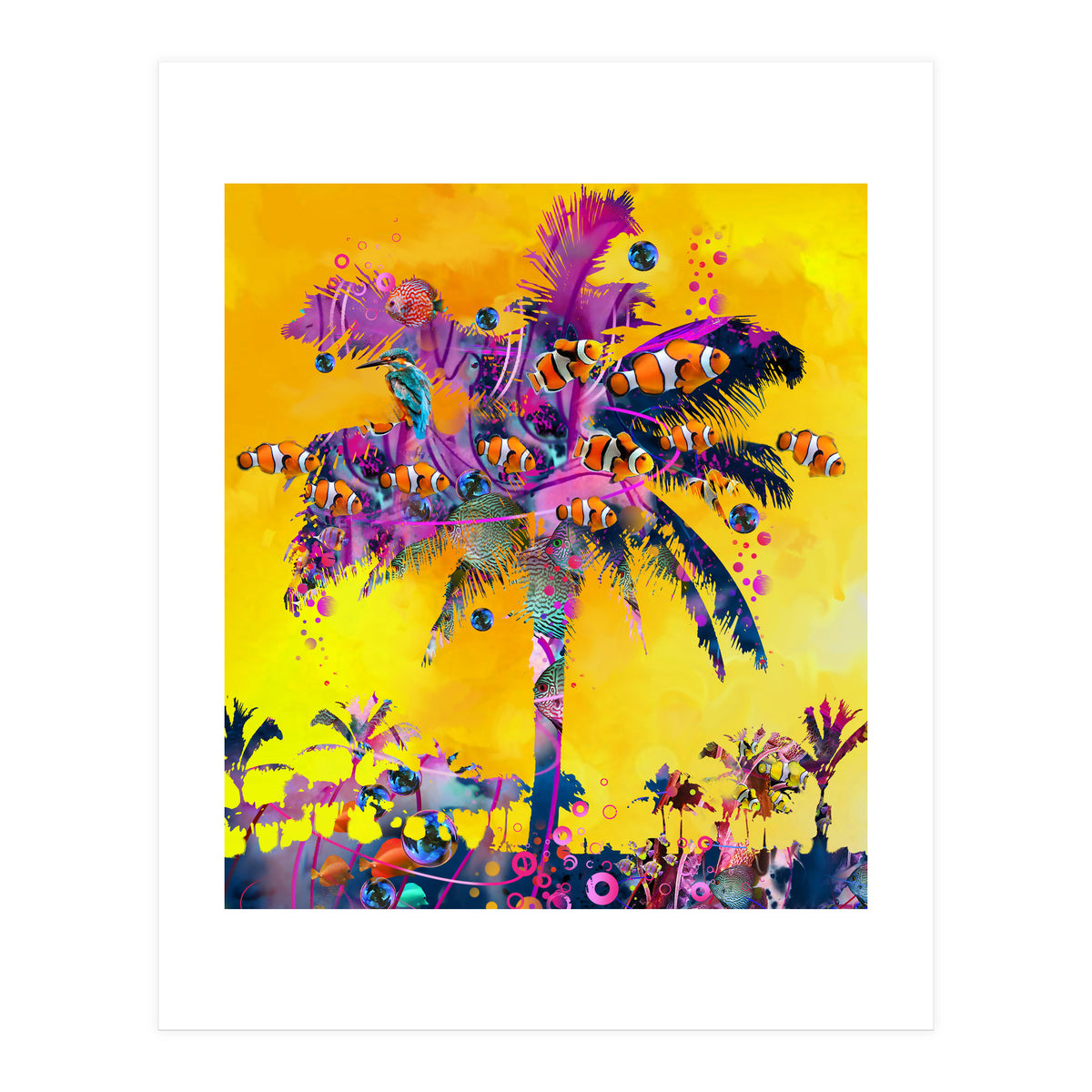 Purple Palm with Fish (Print Only)