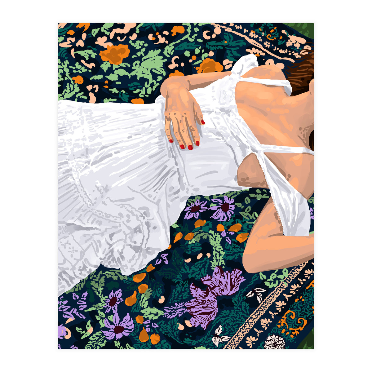 Moroccan Carpet, Bohemian Woman Painting (Print Only)