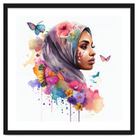 Watercolor Floral Muslim Arabian Woman #7