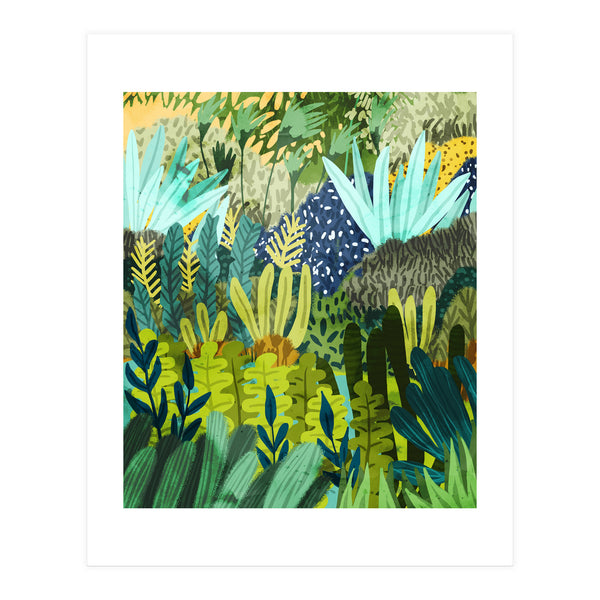 Wild Jungle Painting, Forest Dark Botanical Nature, Plants Tropical Eclectic Modern Illustration (Print Only)