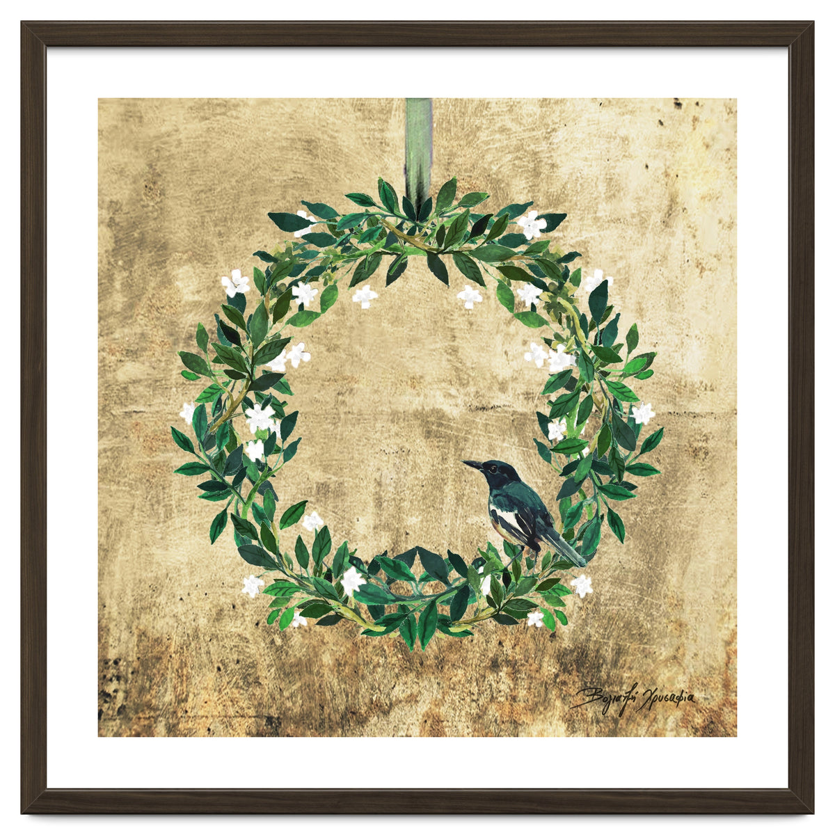 Wreath #White Flowers & Bird #Royal collection