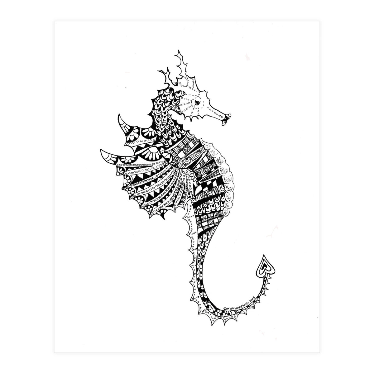 Seahorse Dragon Zen Doodle  (Print Only)