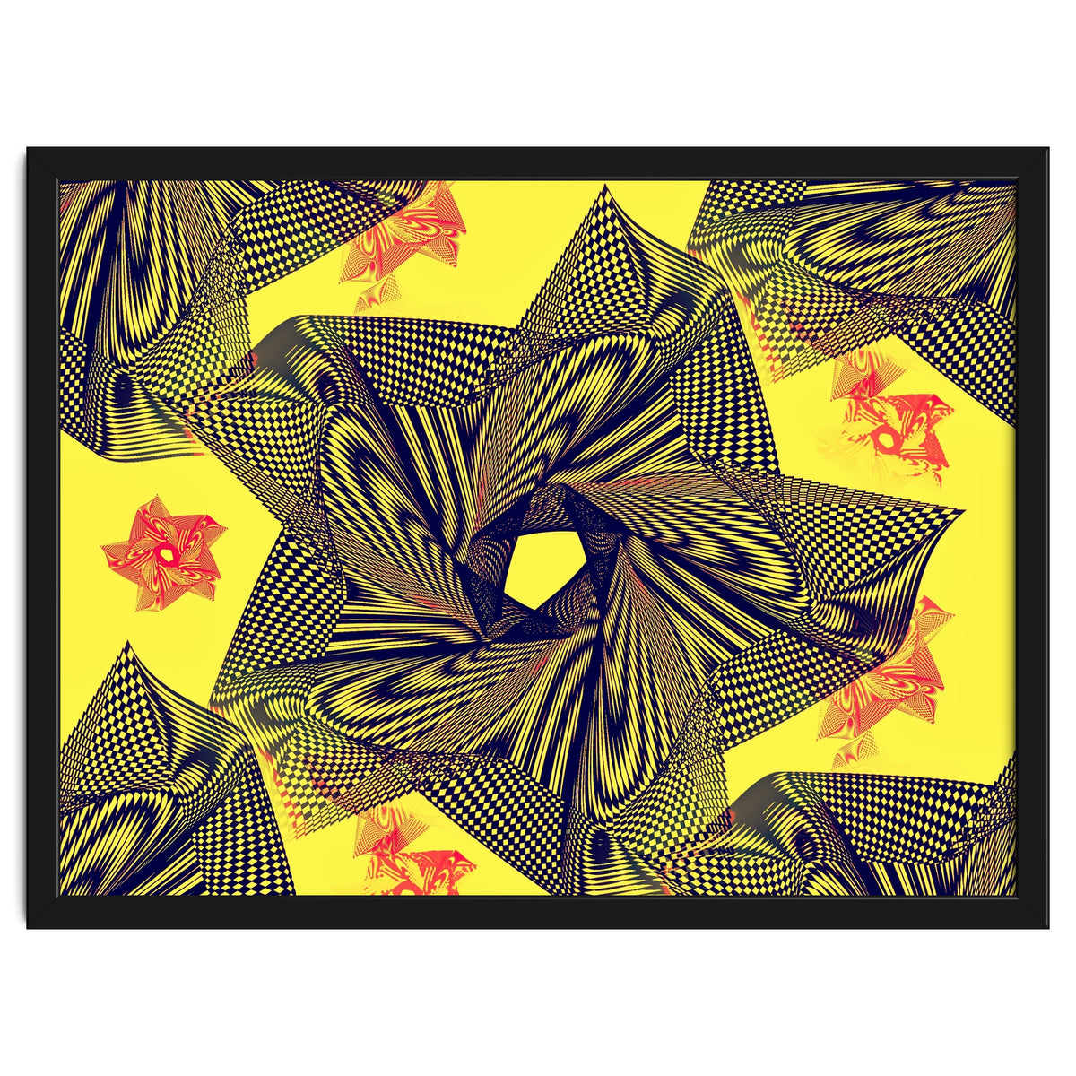 Black flowers on yellow background.