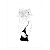 Line Drawing Girl with Flowers (Print Only) thumbnail