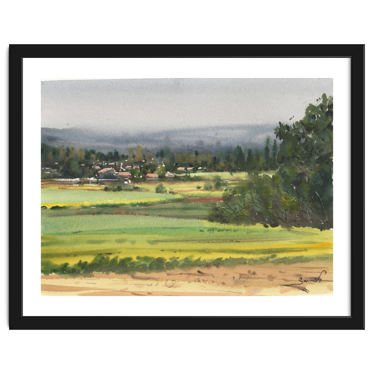 Sunny Landscape Painting Watercolor