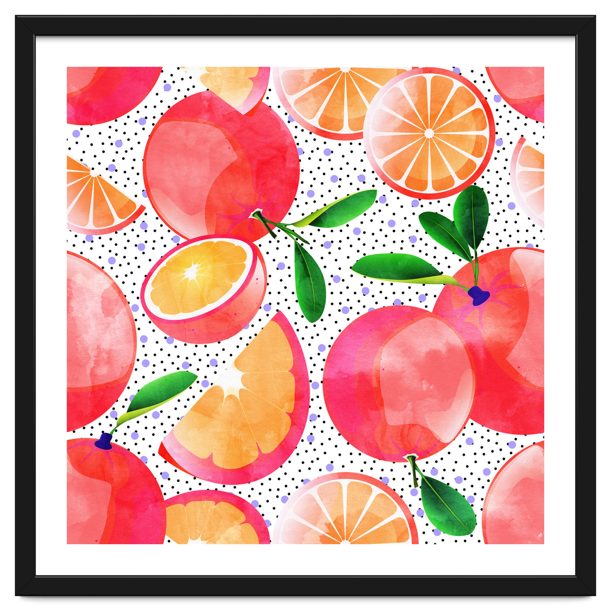 Citrus Tropical | Juicy Fruits Polka Dots | Food Orange Grapefruit Pink Watercolor Botanica