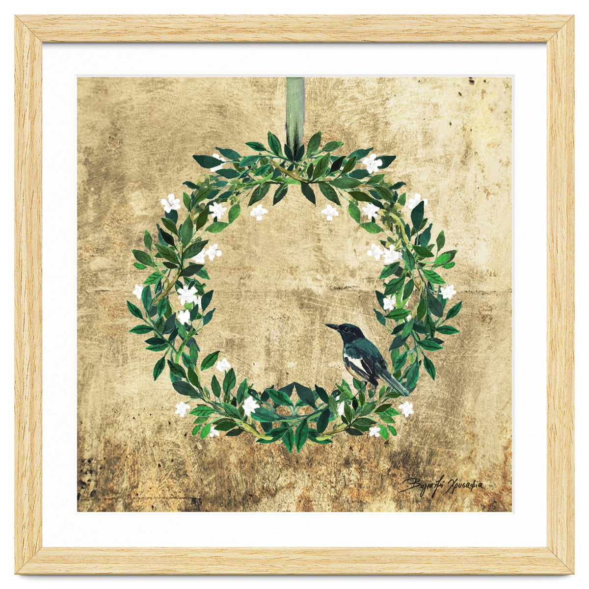 Wreath #White Flowers & Bird #Royal collection