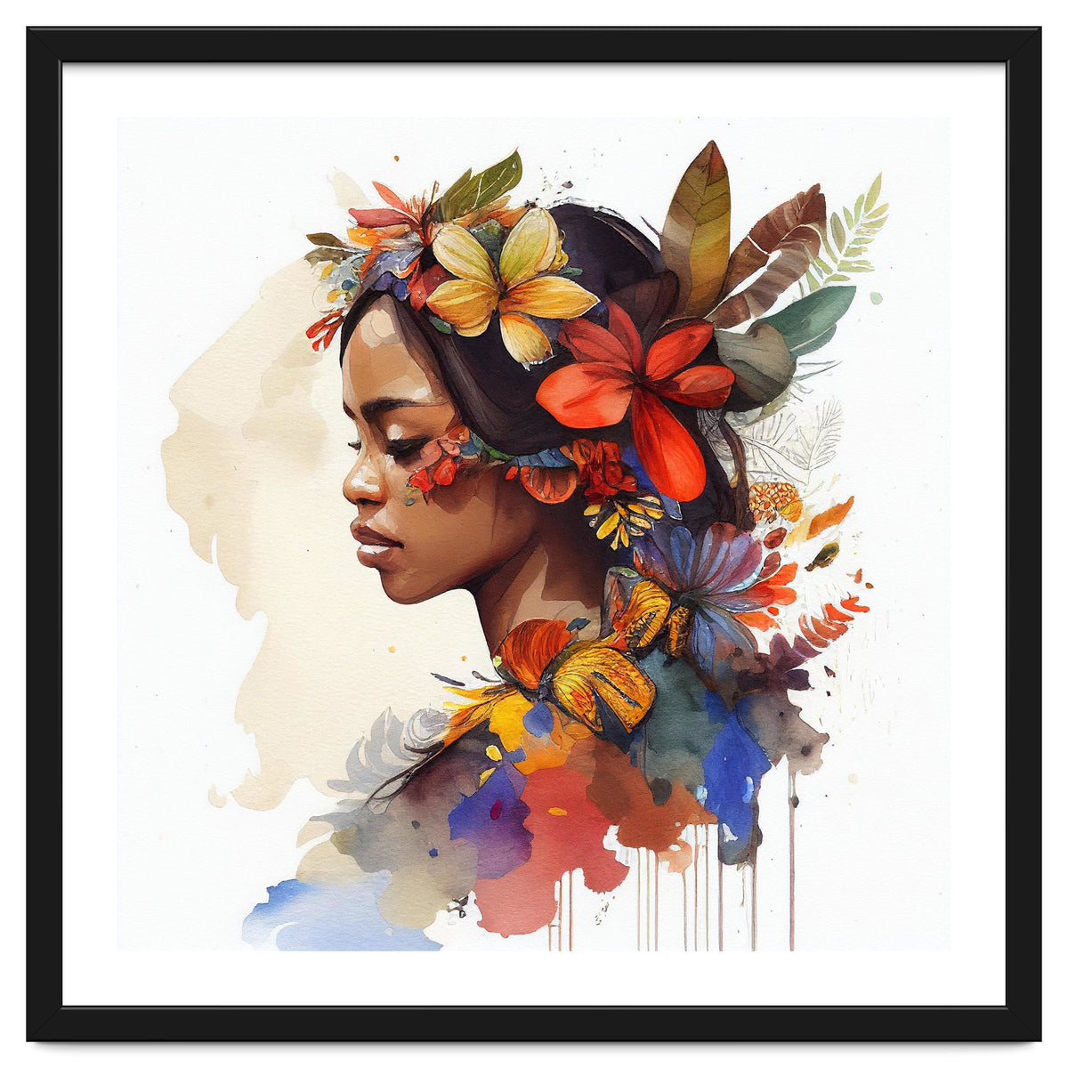 Watercolor Floral Indonesian Native Woman #4