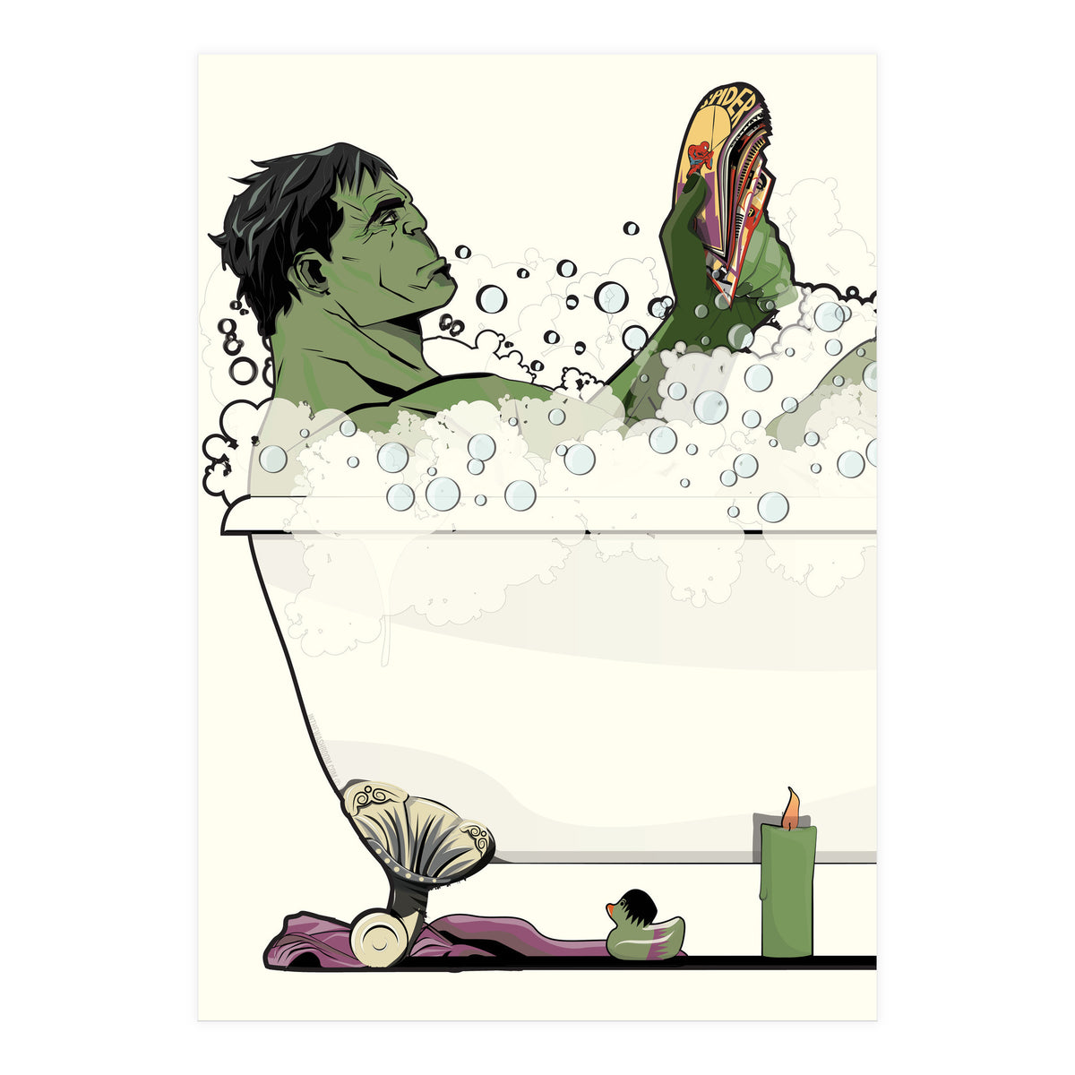 The Incredible Hulk in the Bath, funny Bathroom Humour (Print Only)
