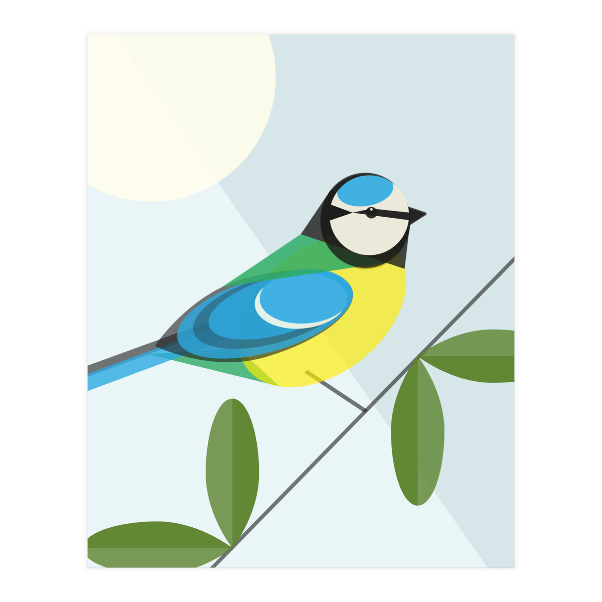 Mid Century Geometric Blue Tit (Print Only)