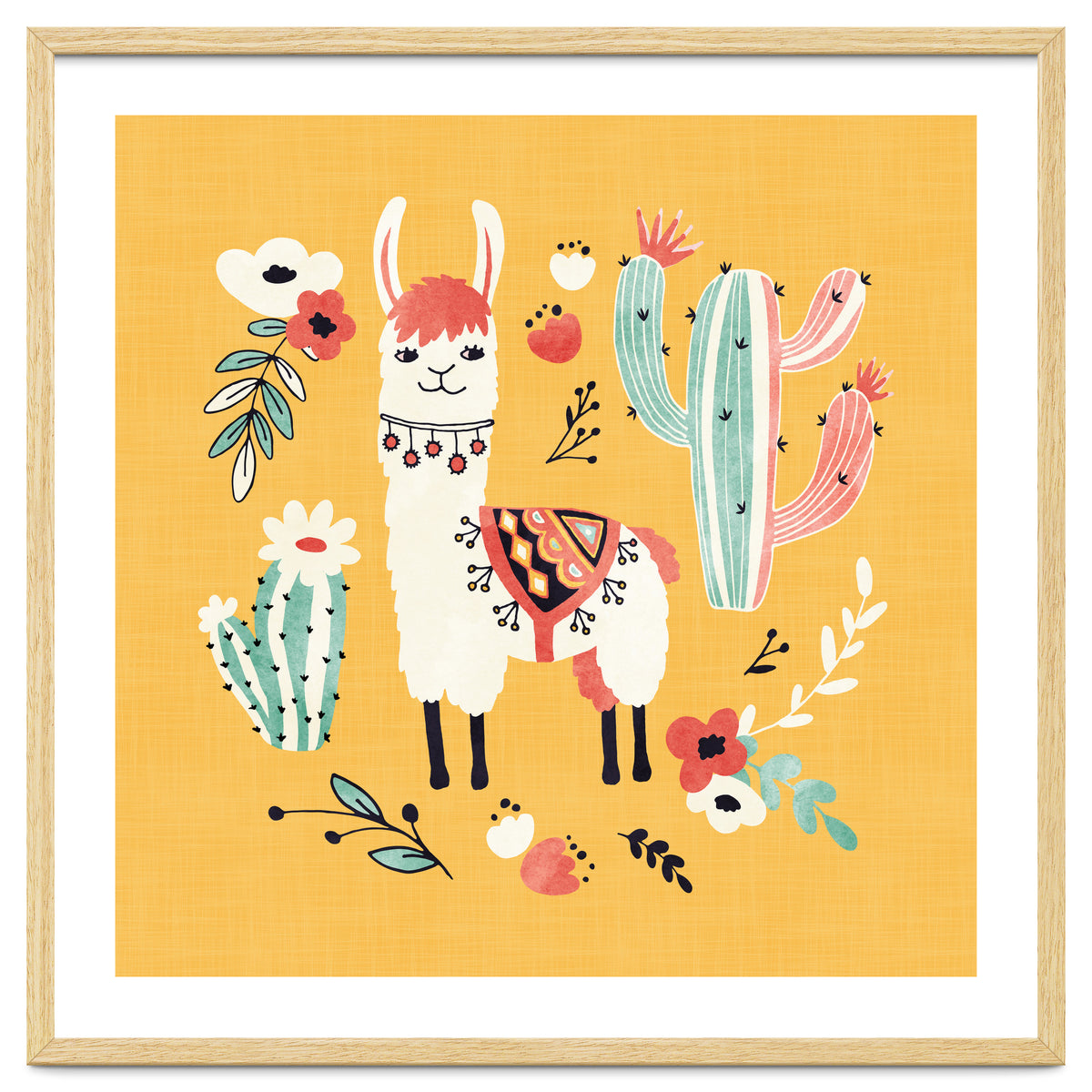 White Llama With Flowers