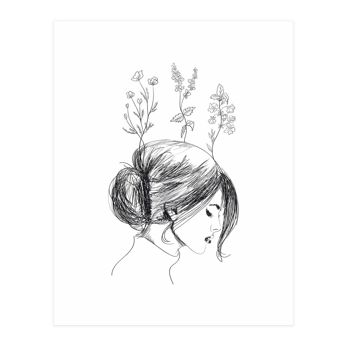 Hand Drawn Flower Girl (Print Only)