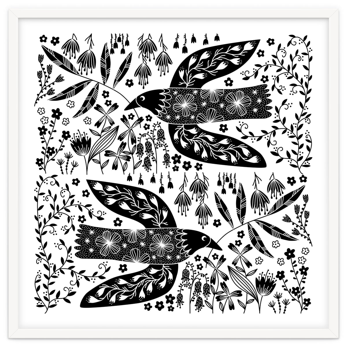 Doves And Flowers Black & White