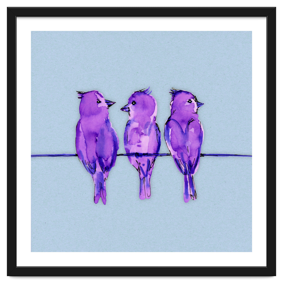 Three purple birds