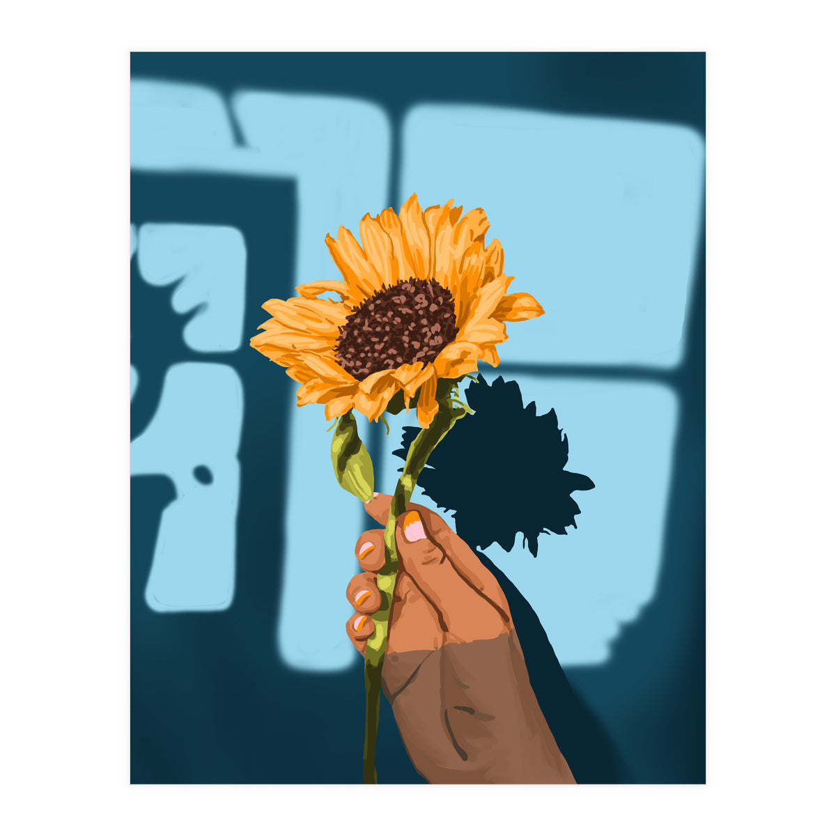 Sunflower Still Life | Flower Hand Painting | Sunny Day Shadow Hope Optimism Positivity Good Vibes (Print Only)
