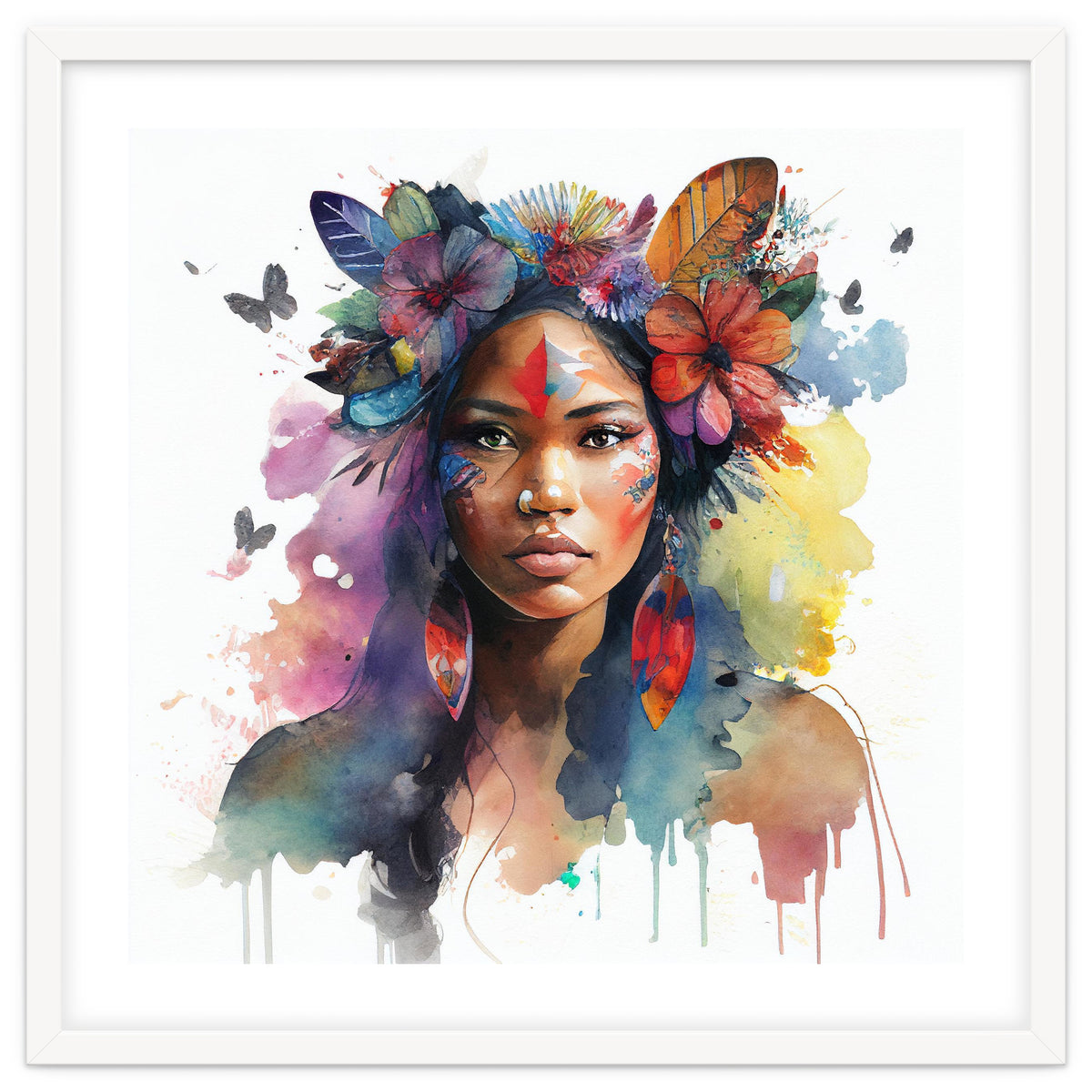 Watercolor Floral Indian Native Woman #1