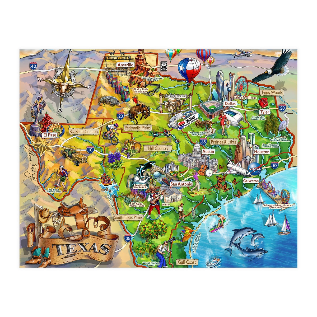 Texas Illustrated Map (Print Only)