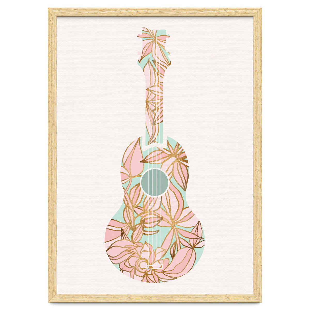 Aqua and Pink Floral Ukulele