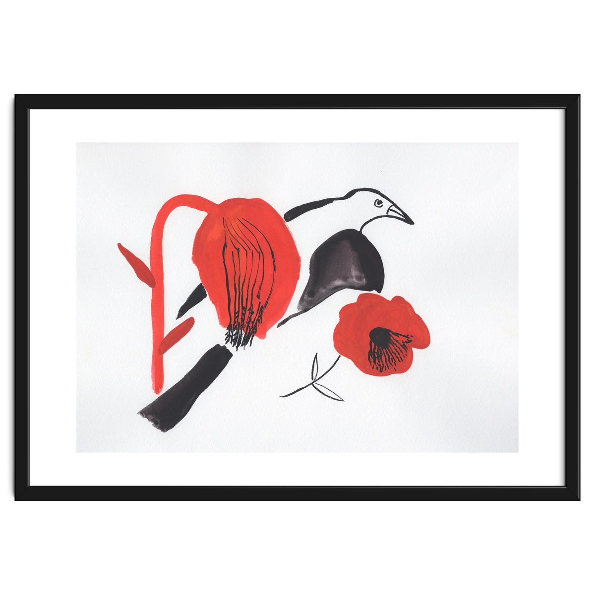 Black Bird And Poppies