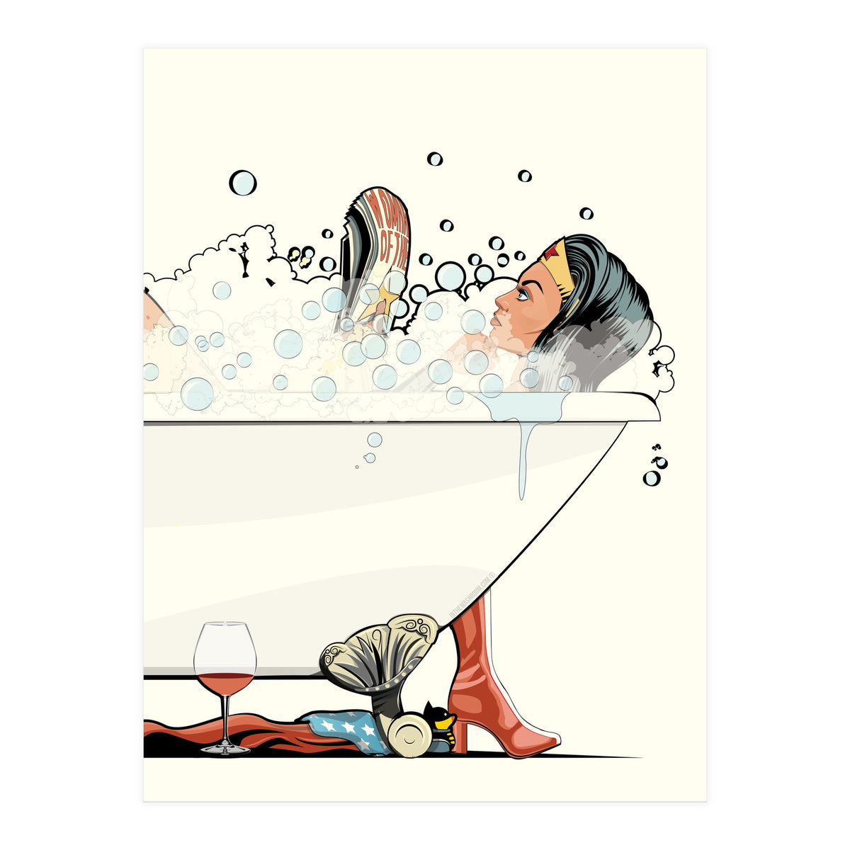 Wonder Woman in the Bath, funny Bathroom Humour (Print Only)