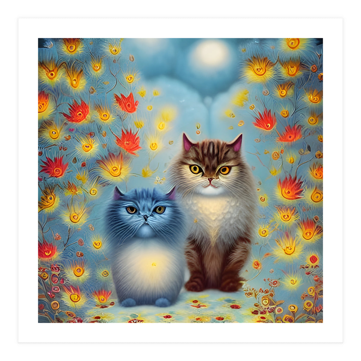 Two Paws Think Alike - Cat Couple in Autumn (Print Only)