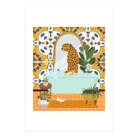 Cheetah Bathing in Moroccan Style Bathroom (Print Only)