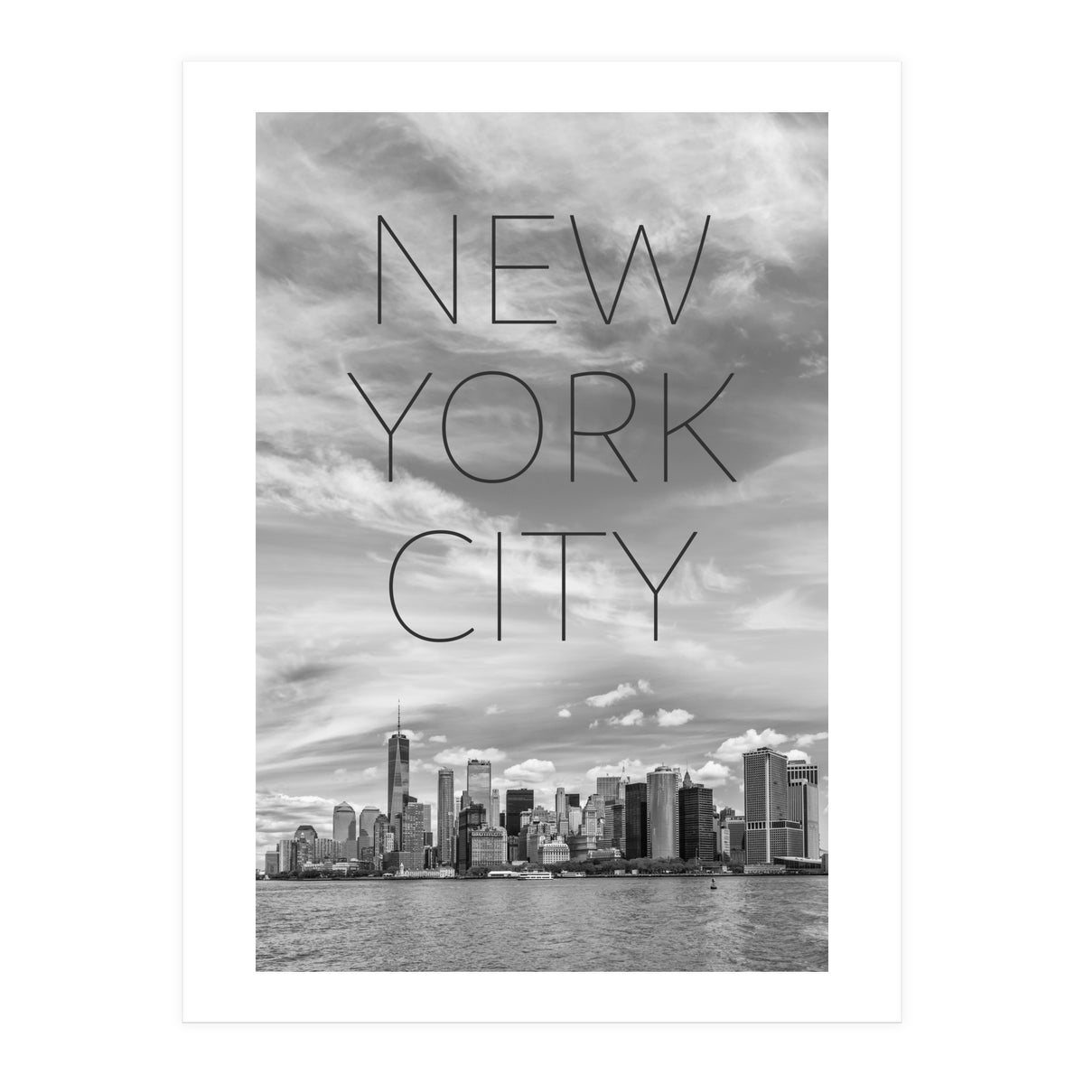 NYC Lower Manhattan & Hudson River | Text & Skyline (Print Only)