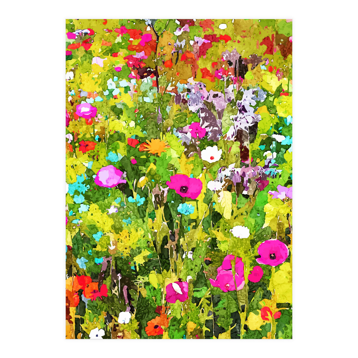 Meadow Flowers, Botanical Nature Landscape Painting (Print Only)
