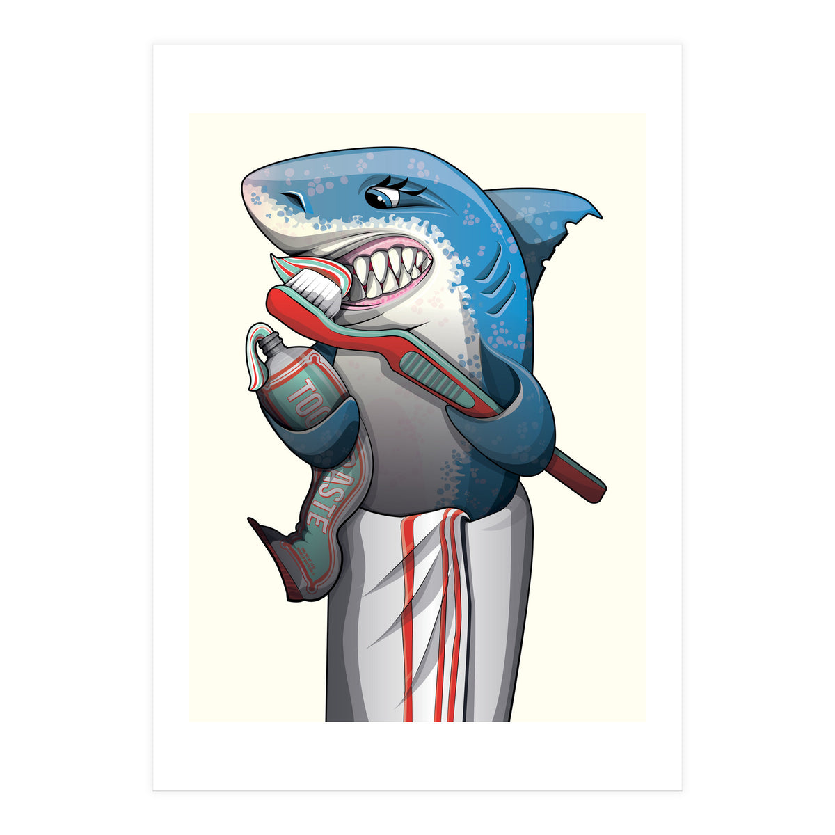 Great White Shark Brushing Teeth (Print Only)
