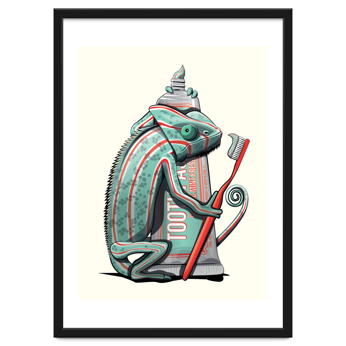 Chameleon Brushing Teeth, Funny Bathroom Humour