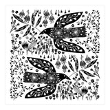 Doves And Flowers Black & White (Print Only) thumbnail
