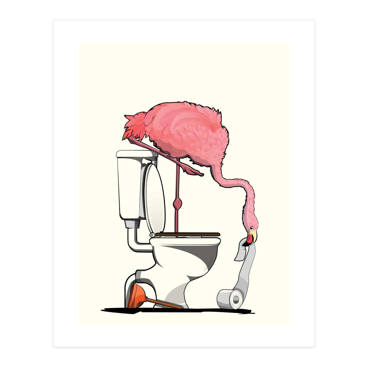 Flamingo on the Toilet, Funny Bathroom Humour (Print Only)