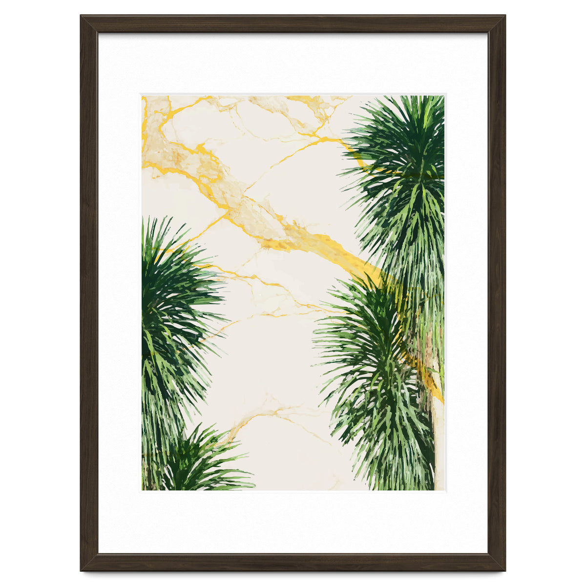 Gold marble texture with palm tree