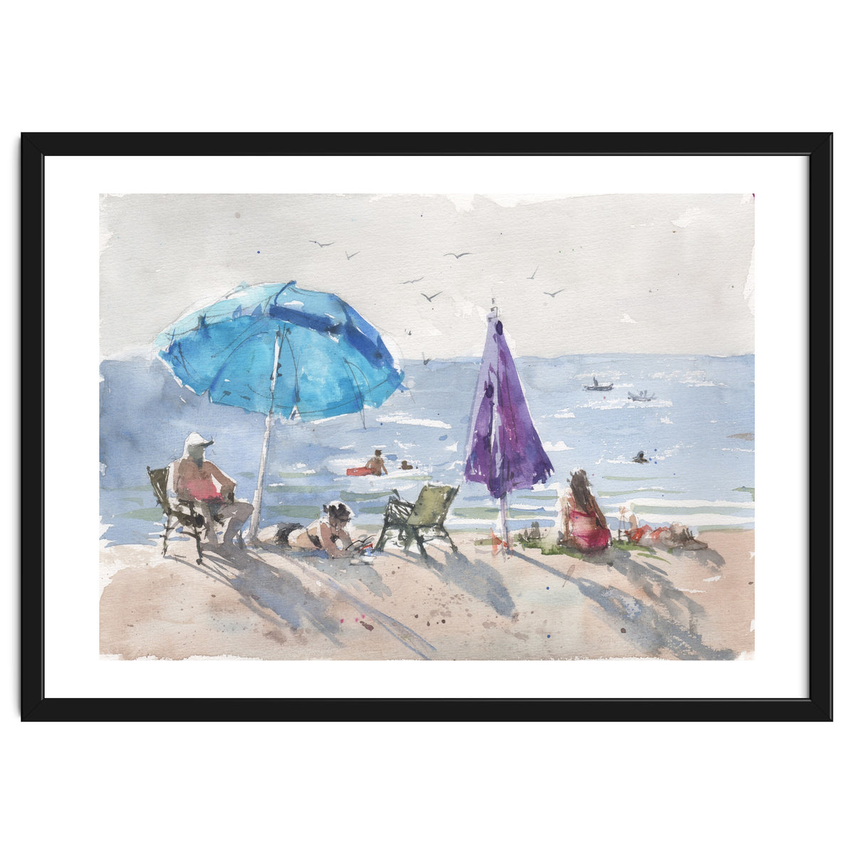 Under an umbrella in the sun. Watercolor
