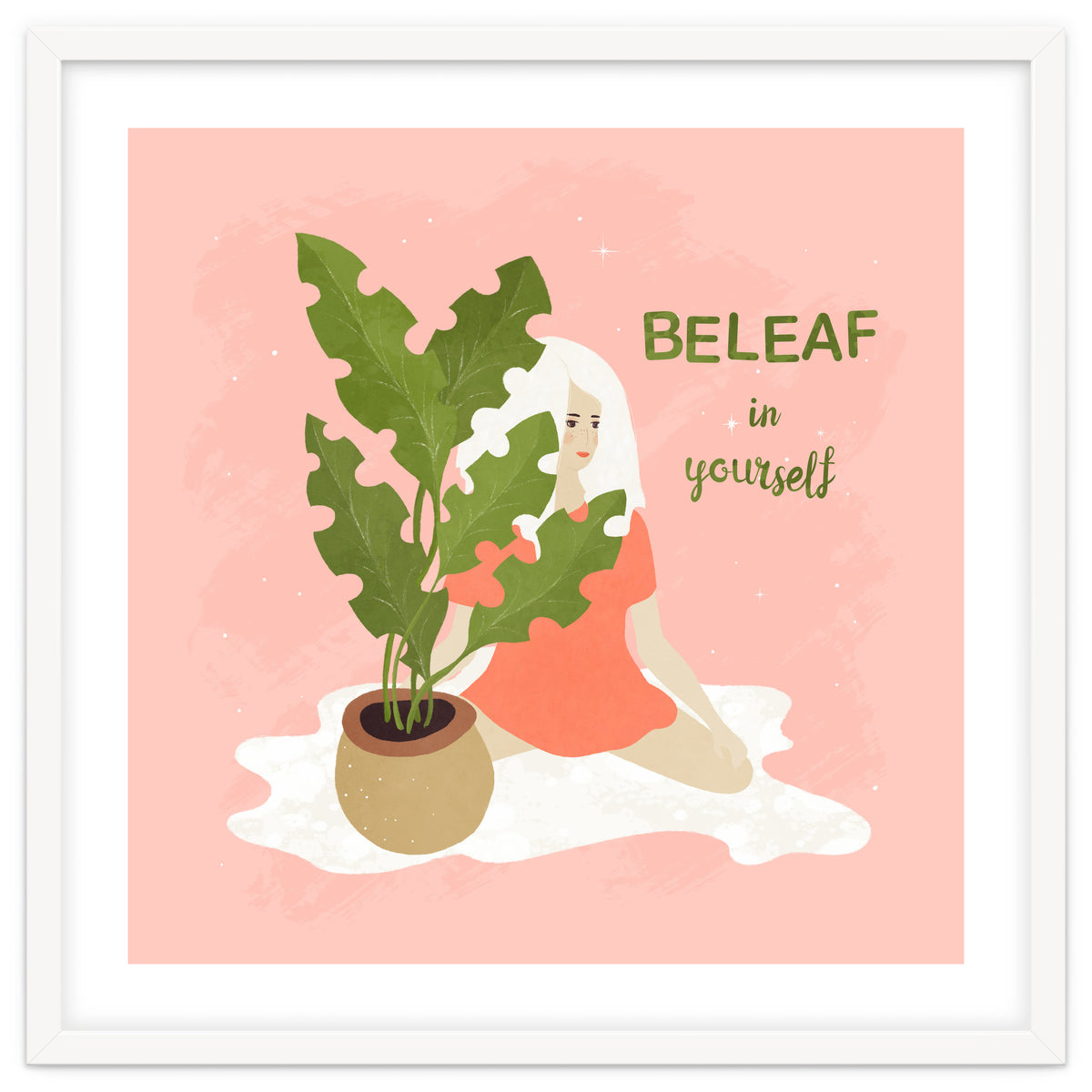 House Plant With A White Hair Girl