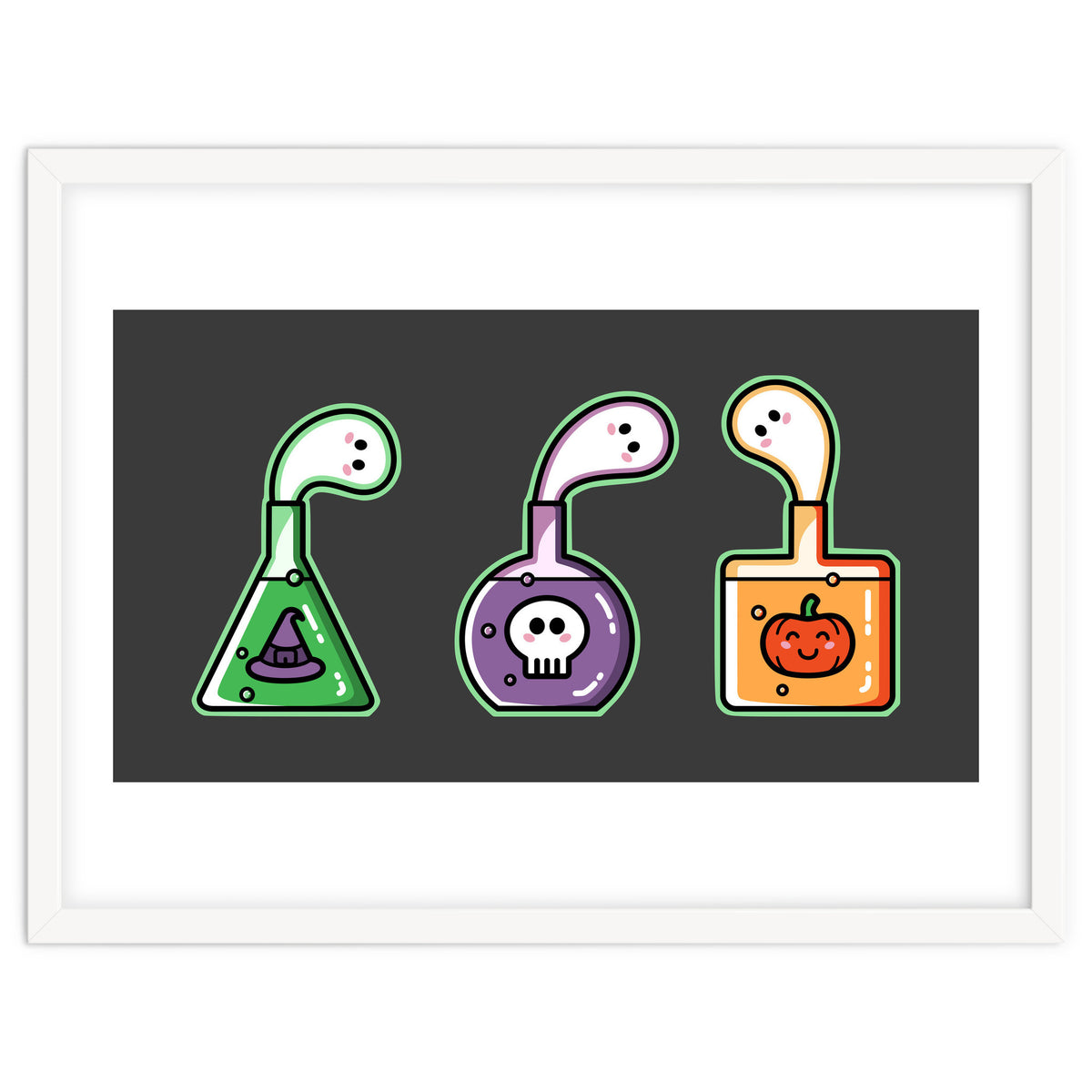 Kawaii Cute Halloween Potions - witches hat, skull, pumpkin, ghosts