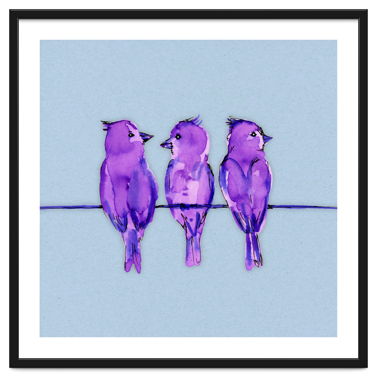 Three purple birds
