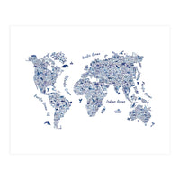 Watercolor World Map in Blue (Print Only)