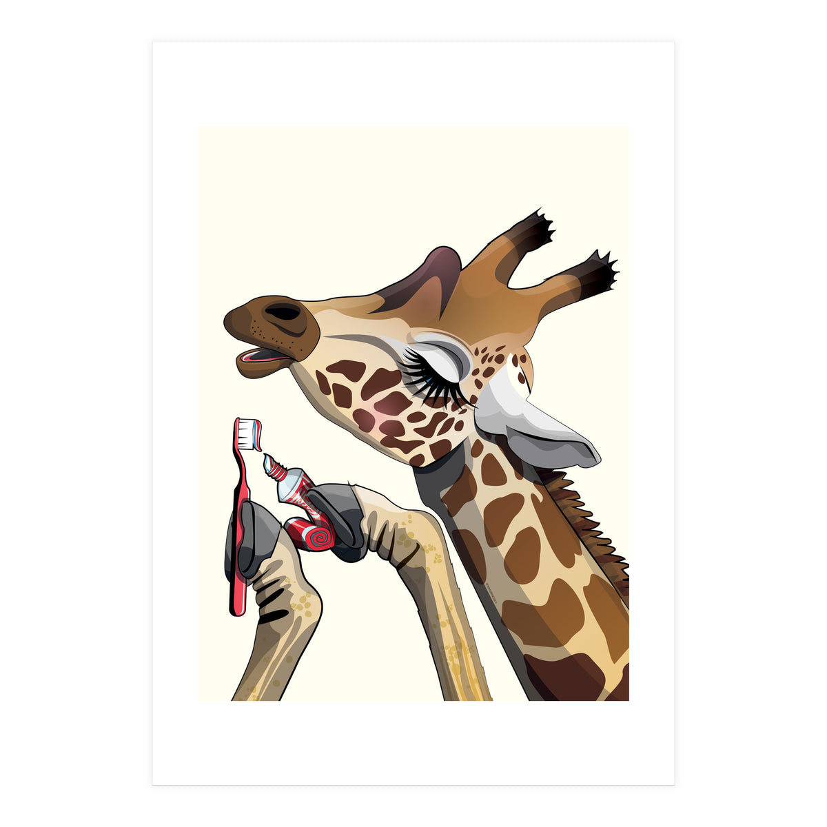 Giraffe Brushing Teeth, Funny Bathroom Humour (Print Only)