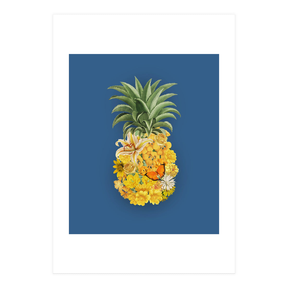 Pineapple Floral Blue (Print Only)