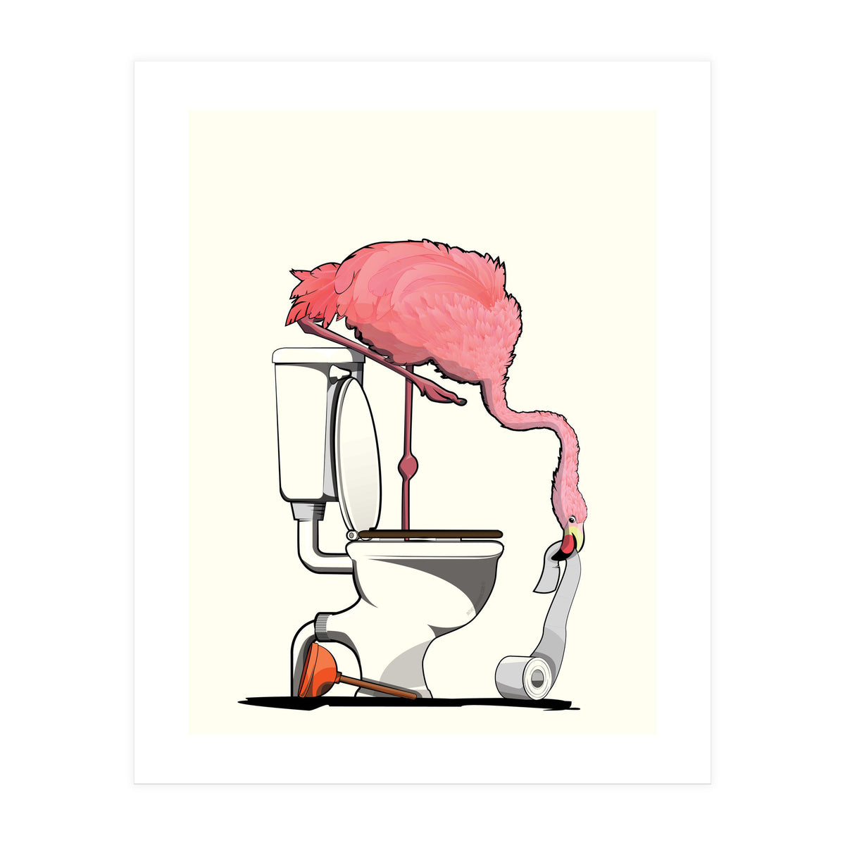 Flamingo on the Toilet, Funny Bathroom Humour (Print Only)